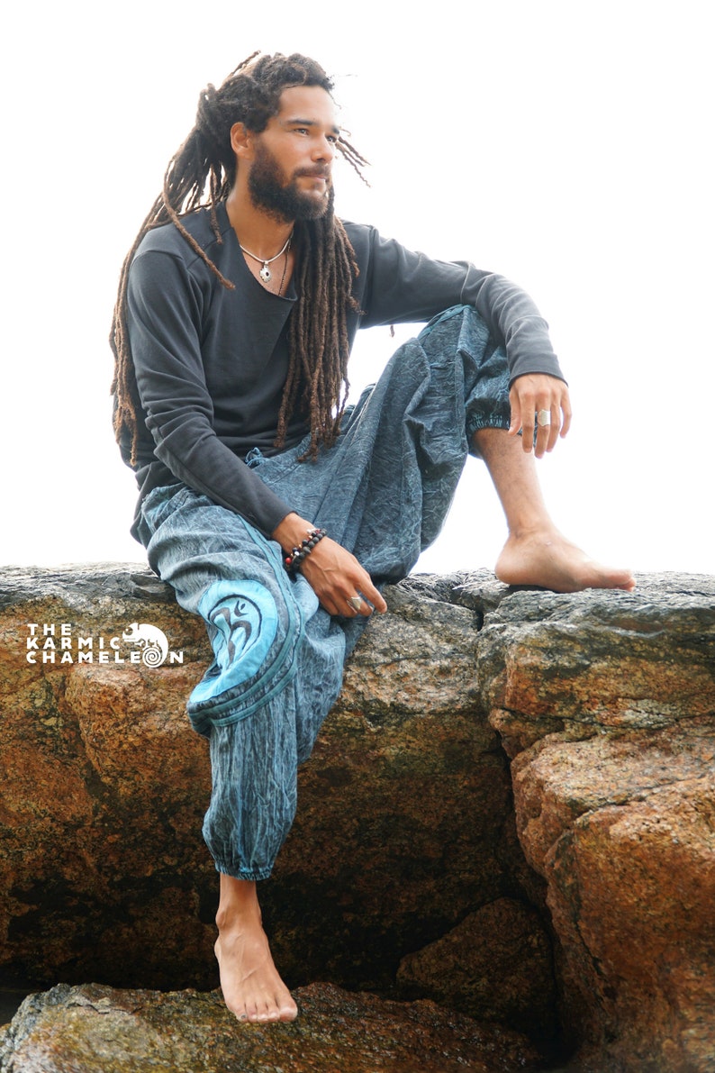 Stonewashed Harem Pants Hippie Hippy Pants Mens Blue Om Ohm Etsy UK