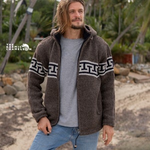 Warm Winter Wool Coat Thick Fleece Lined Hoodie with Zip and Detachable Hood Hippie Boho Coat Nepal Light Brown Jumper imagem 6