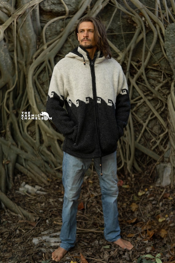 Warm Winter Wool Jacket Thick Cream Grey Fleece Lined Hoodie With