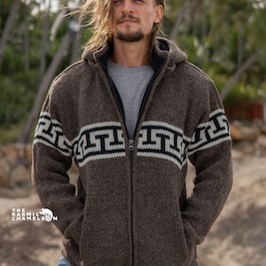 Manteau d'hiver chaud en laine, sweat à capuche épais et doublure en polaire avec fermeture éclair et capuche amovible, manteau bohème hippie, pull marron clair népalais image 2