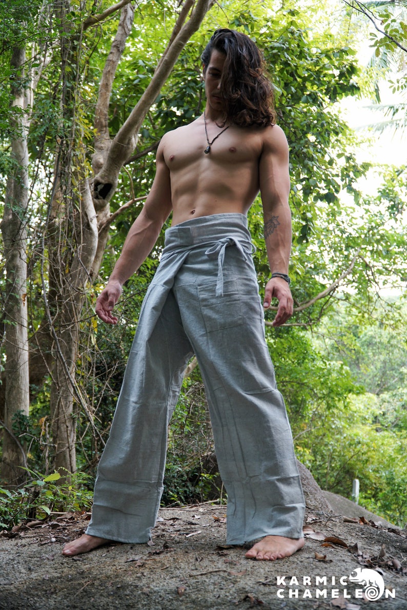 Hemp Thai Fishermans Pants Grey Mens Hippie Clothing Plain Etsy