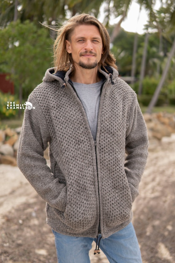 LONG HOMME PULL à Capuche Hippie Sweat Polaire Hommes Doublé Hiver