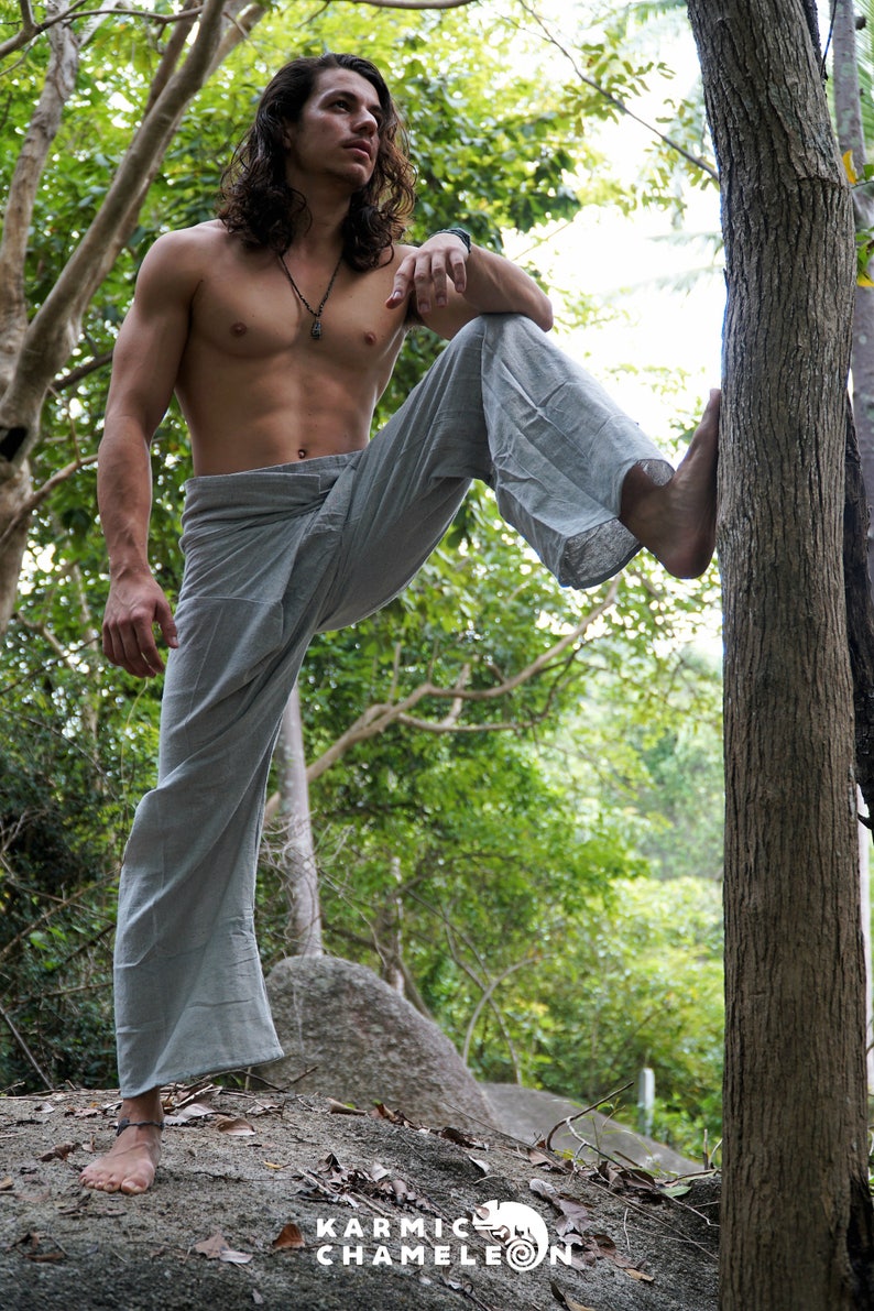 Hemp Thai Fishermans Pants Grey Mens Hippie Clothing Plain Etsy