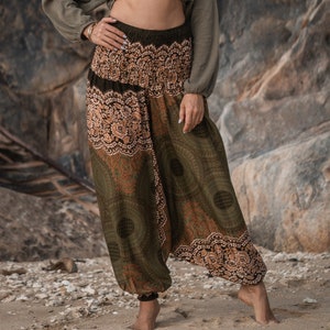 Green Mandala Harem Pants Women Hippie Hippy Yoga Trousers Comfy Gypsy Boho Loose Clothing Baggy Festival Aladdin Genie Pants image 7