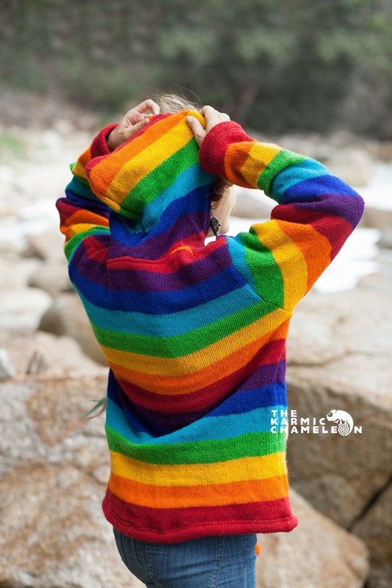 Warm Rainbow Hippie Jacket Knitted 