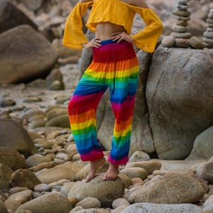 Rainbow Harem Trousers, Pride Outfit, Lightweight Summer Bright Colourful Clothes, 2 Sizes