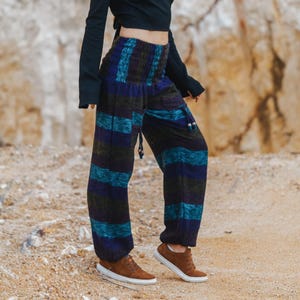 Striped Fleece Harem Pants: Vegan Boho Loungewear, Handmade in Nepal