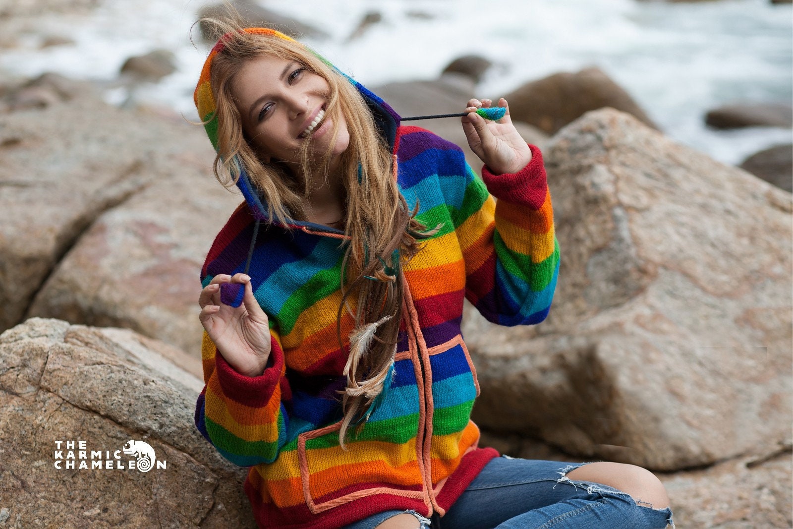 Rainbow print online jumper