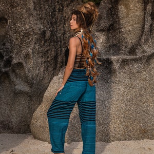 Blue Striped Harem Pants Women High Crotch Hippie Pants Comfy Loungewear Yoga Trousers Loose Baggy Festival Summer Boho Beach image 3