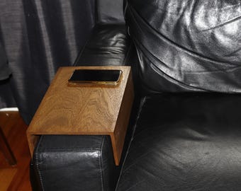 Custom couch armrest table Walnut stained solid hardwood