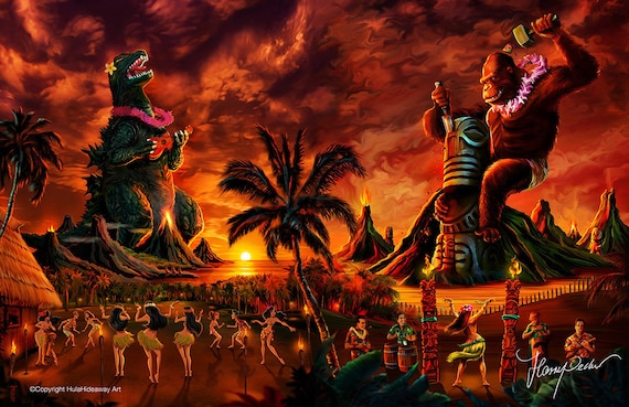Rock Combo! - Tiki Art Godzilla & King Kong - Etsy