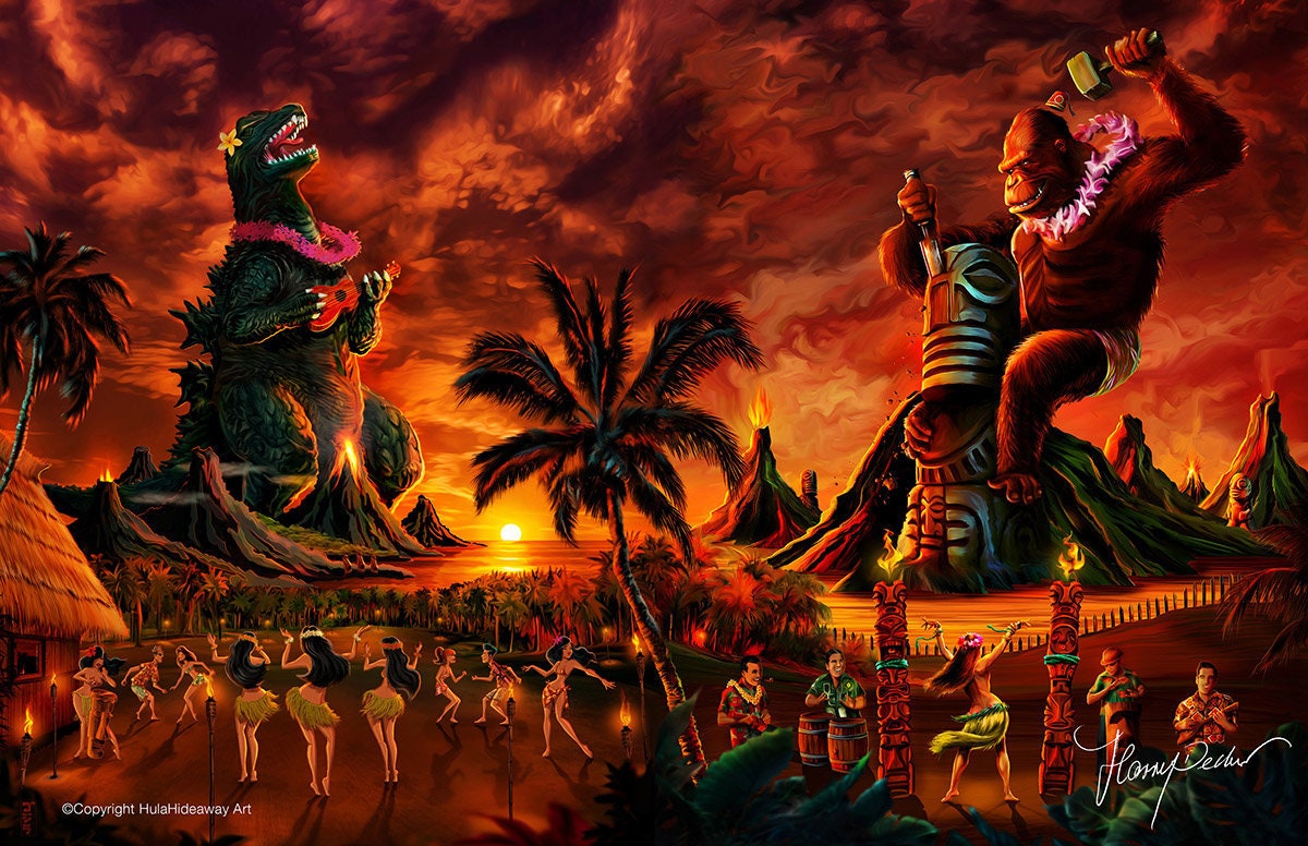 Rock Combo! - Tiki Art Godzilla & King Kong - Etsy