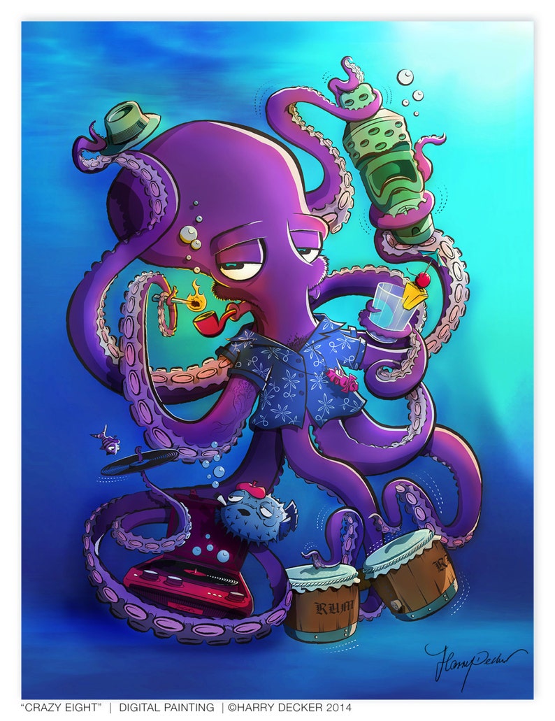 Crazy Eight Octopus Tiki Art image 1