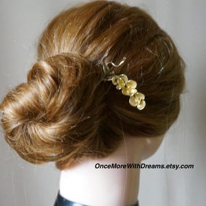 Orchid Flower Brass Hair Stick, Functional Hair Ornament Chignon Holder Wide Sturdy French Hair Pin Short Medium Long