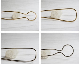 Minimalist Circle Rectangle Two Prongs Hair Fork,  Sturdy Functional Chignon Holder, Simple Hair Comb Brass Copper German Silver 3” 4” 5”