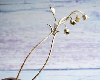 Lily of the valley Brass Hair Pin Sturdy Hair Ornament Decoration, Chignon Holder for Events, French Twist Side U Pin