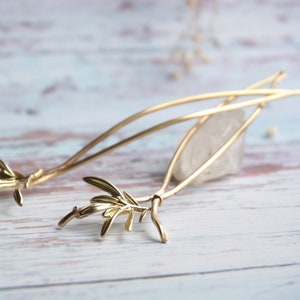 Rosemary Plant Brass Hair Pin Set, Chignon Holder Ornament, Unique Hair Prongs, Sturdy Metal Hair Fork Short Medium Long Length image 6