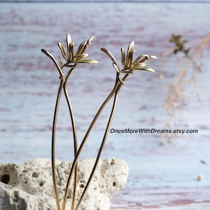 Conjunto de grampos de cabelo em latão com formato de alecrim, suporte para coque, presilhas de cabelo exclusivas, garfo de cabelo de metal resistente para cabelos curtos, médios e longos, leve.