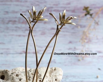 Rosemary Plant Brass Hair Pin Set, Chignon Holder Ornament, Unique Hair Prongs, Sturdy Metal Hair Fork Short Medium Long Length lightweight