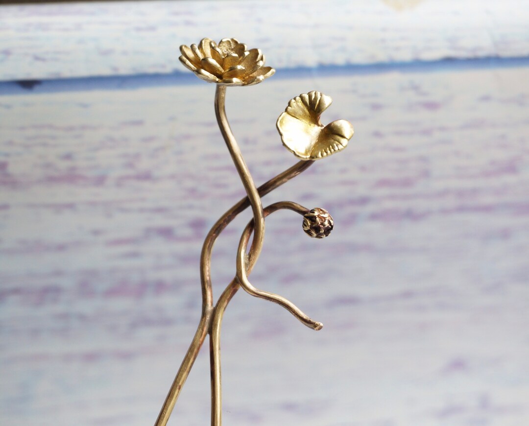 Lotus Flower Good Wish Hair Pin for Long or Medium Hair, Updo Style