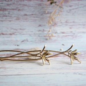 Rosemary Plant Brass Hair Pin Set, Chignon Holder Ornament, Unique Hair Prongs, Sturdy Metal Hair Fork Short Medium Long Length image 7