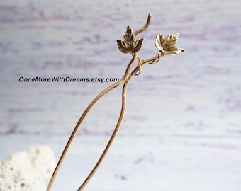 Ivy Botanical Brass Hair Pin, Lightweight Chignon Holder Ornament, Wide Sturdy Hair Stick for Small Medium Large Hair Bun any size