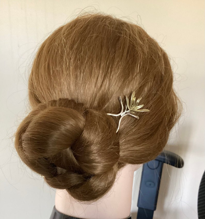Rosemary Plant Brass Hair Pin Set, Chignon Holder Ornament, Unique Hair Prongs, Sturdy Metal Hair Fork Short Medium Long Length image 2