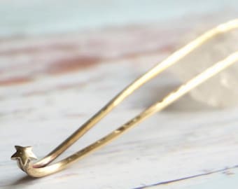 Sea and Star Brass Hair Stick Set - Lichtgewicht stevige haarstick voor rommelige knot, chignonhouder, haarsieraden
