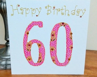 Handgefertigte 60. Geburtstagskarte „Auntie“ – Mit Strass & Glitzer