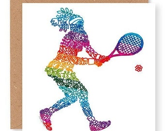 Tennis Card, Tennis Birthday Card, Tennis Player Card, Tennis Girl, Embroidery Art Card, Printed from Original Embroidery Design, (IN004)