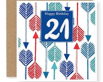 21st birthday card, Age 21 birthday card for Boys, Girl’s age 21 birthday card, Printed from Original Free Motion Embroidery Design, (BD83)