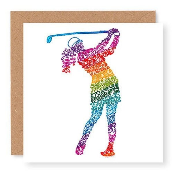 Golf Birthday Card, Women's Golf Card, Golf Card, Ladies Golf Card, Embroidery Art Card, Printed from Original Embroidery Design, (IN005)