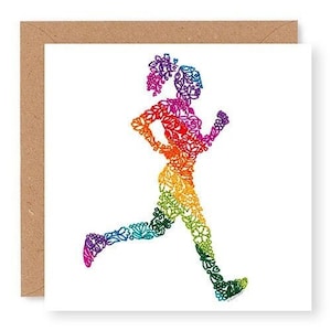 Running Greeting Card, Running Birthday Card, Female Running Card, Embroidery Art Card, Printed from Original Embroidery Design, (IN008)