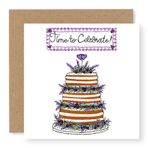 Special Birthday Card, Celebration Card, Wedding Cake Card, Lavender Cake, Printed from Original Free Motion Embroidery Design, GC21 image 1