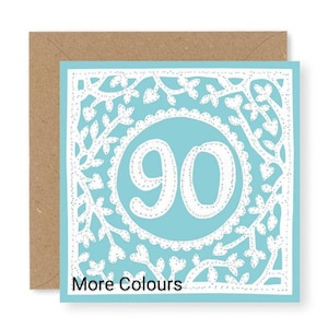 90th birthday card, Women's age 90 birthday card, Men's age 90 birthday card, Printed from Original Free Motion Embroidery Design,(BD77)