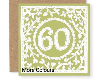 60th birthday card, Women's age 60 birthday card, Men's age 60 birthday card, Printed from Original Free Motion Embroidery Design, (BD71)