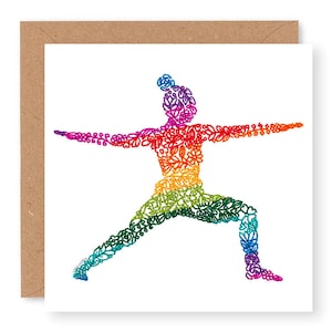 Yoga Birthday Card, Pilates Yoga Mindfulness Card, Yoga Art Card, Warrior II Yoga Pose, Printed from Original Embroidery Design, (IN011)