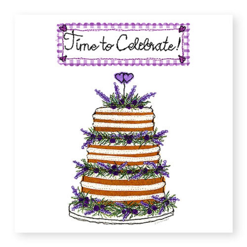 Special Birthday Card, Celebration Card, Wedding Cake Card, Lavender Cake, Printed from Original Free Motion Embroidery Design, GC21 image 2