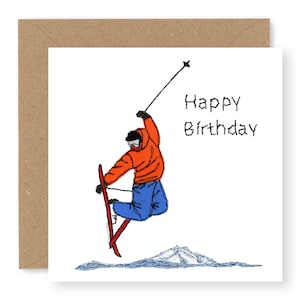 Skiing Birthday Card, Boys Skiing Card, Girls Skiing Card, Printed from Original Free Motion Embroidery Design, (BD59)