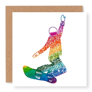 Snowboarding Card, Female Snowboarder, Snowboarding Card for Girls, Girl Snowboarding, Embroidery Art Card, Printed Design, (IN014)