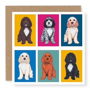 Cockapoo Card, Cute Cockapoo Birthday Card, Labradoodle Birthday Card, Dog Art Card, Cockapoo/Labradoodle Card, Printed Design, (IN005)
