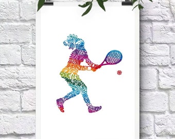 Tennis Art Print, Tennis Print, Tennis Player Print, Tennis Girl, Embroidery Art Print, Printed from Original Embroidery Design, (IN004P)