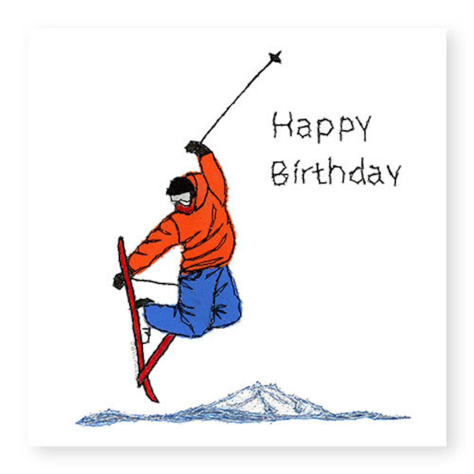 Skiing Birthday Card, Boys Skiing Card, Girls Skiing Card, Printed From