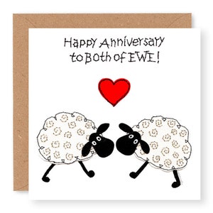 To Both of You Anniversary Card, Happy Anniversary to Both of You Card, Happy Anniversary Card, Fun Sheep Card, Embroidery Design, (EW62)