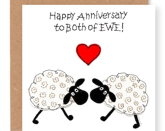Carte d'anniversaire à vous deux, joyeux anniversaire à vous deux, carte de joyeux anniversaire, carte de mouton amusante, motif de broderie (EW62)