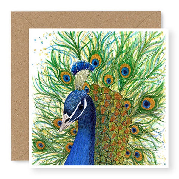 Peacock Embroidery Art Card, Wildlife Card, British Wildlife Card, Printed from Original Free Motion Embroidery Design, (IW02)