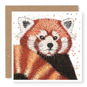 Red Panda Card, Cute Red Panda Birthday Card, Red Panda Art Card, Wildlife Card, Printed from Original Embroidered Artwork, (IW16)