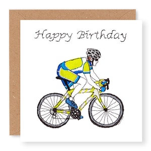 Cycling Card, Cycling Birthday Card, Bike Birthday Card, Embroidery Art Card, Printed from Original Free Motion Embroidery Design, (BD39)