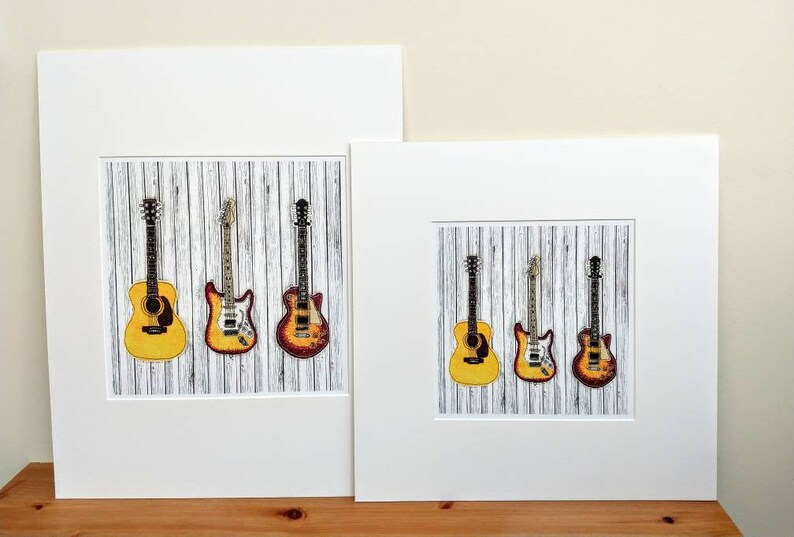Gibson Les Paul guitar Guitar Print Acoustic Guitar Guitar Wall Art from Original Stitched Art Fender Sunburst Stratocaster