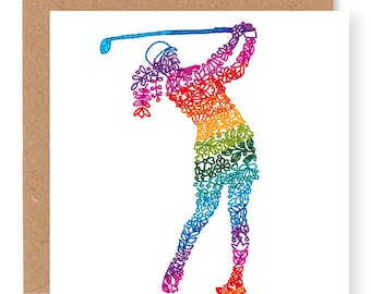 Golf Birthday Card, Women's Golf Card, Golf Card, Ladies Golf Card, Embroidery Art Card, Printed from Original Embroidery Design, (IN005)
